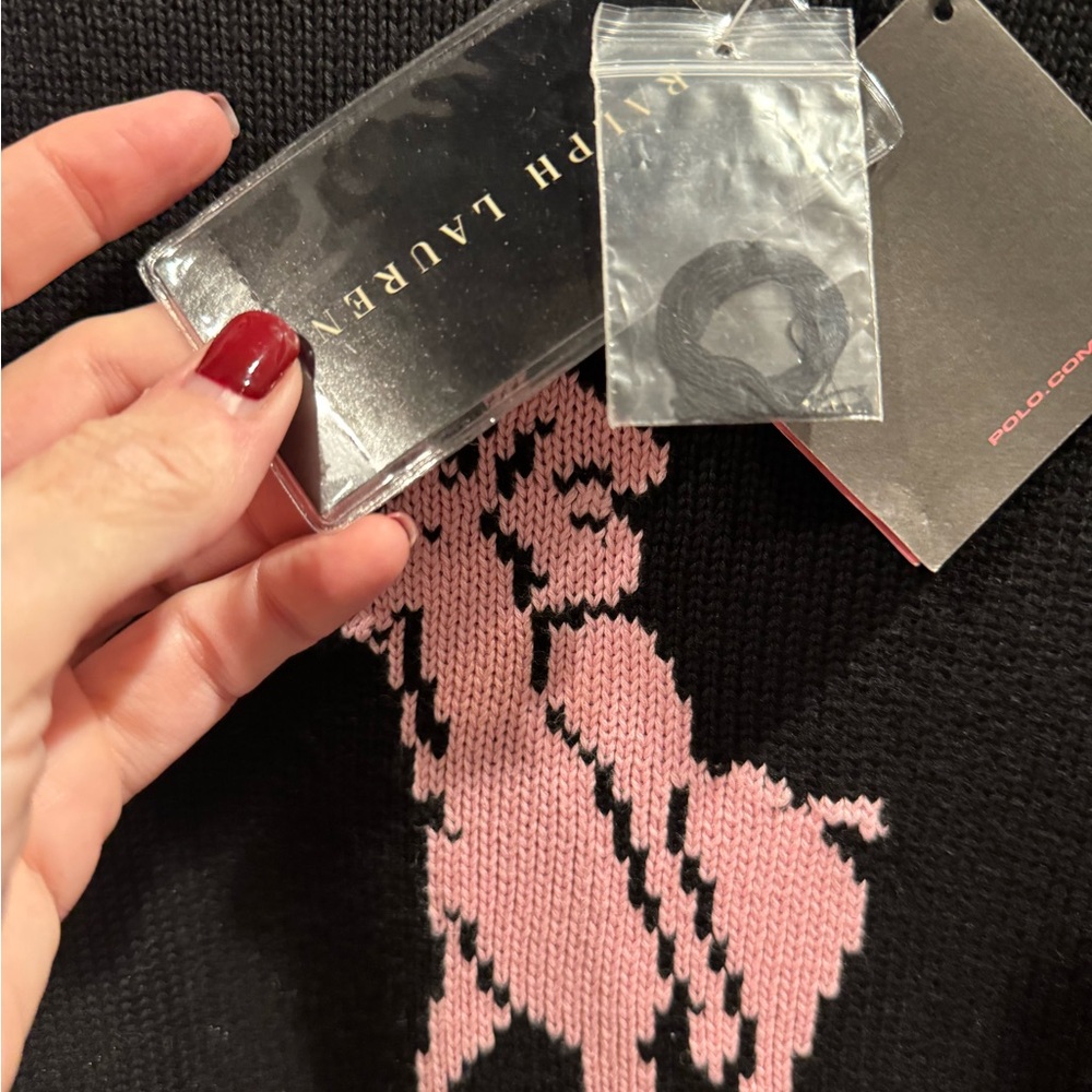 NWT Lauren Ralph Lauren Black Sweater w Pink Pony Logo - Picture 5 of 10